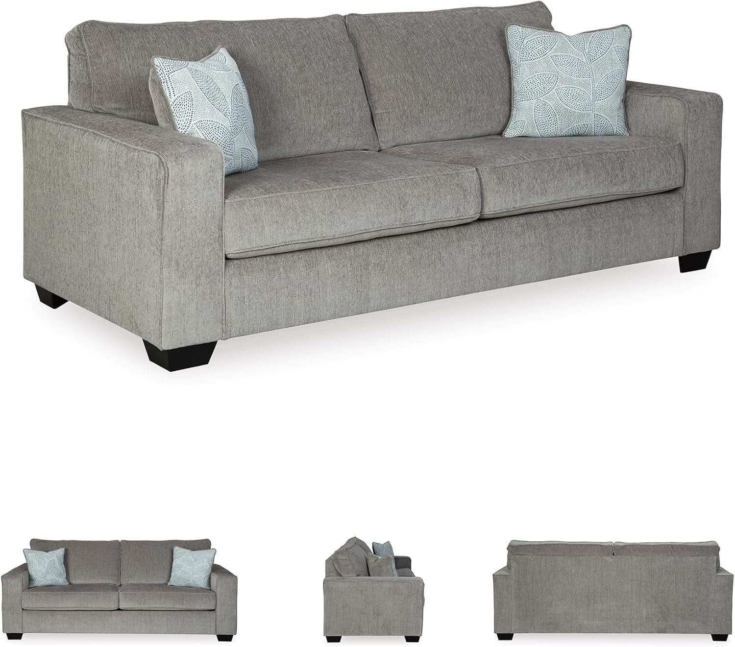 Queen Sofa Sleeper Light Gray Chenille Upholstered