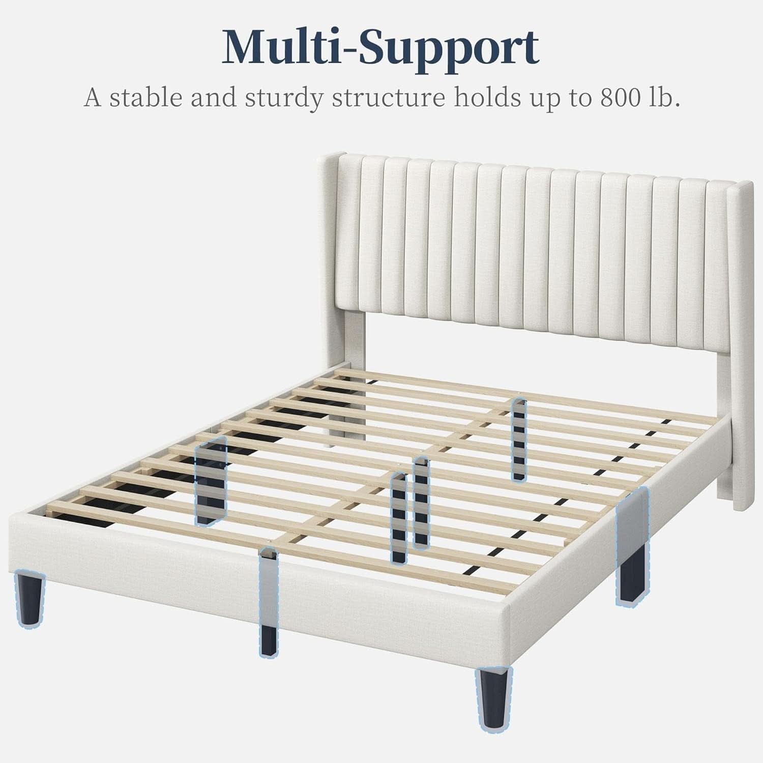 Queen Upholstered Platform Bed With Beige Headboard