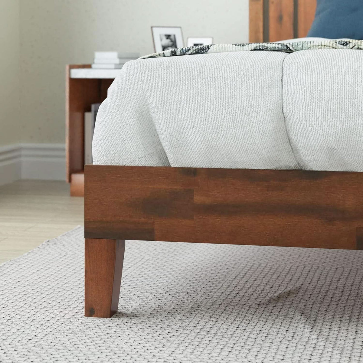 Queen Wood Platform Bed Frame With Headboard And Slats