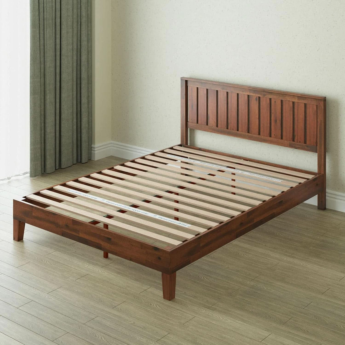 Queen Wood Platform Bed Frame With Headboard And Slats