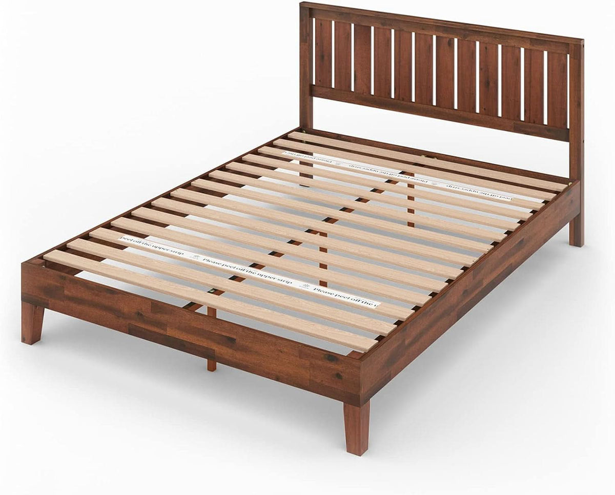 Queen Wood Platform Bed Frame With Headboard And Slats