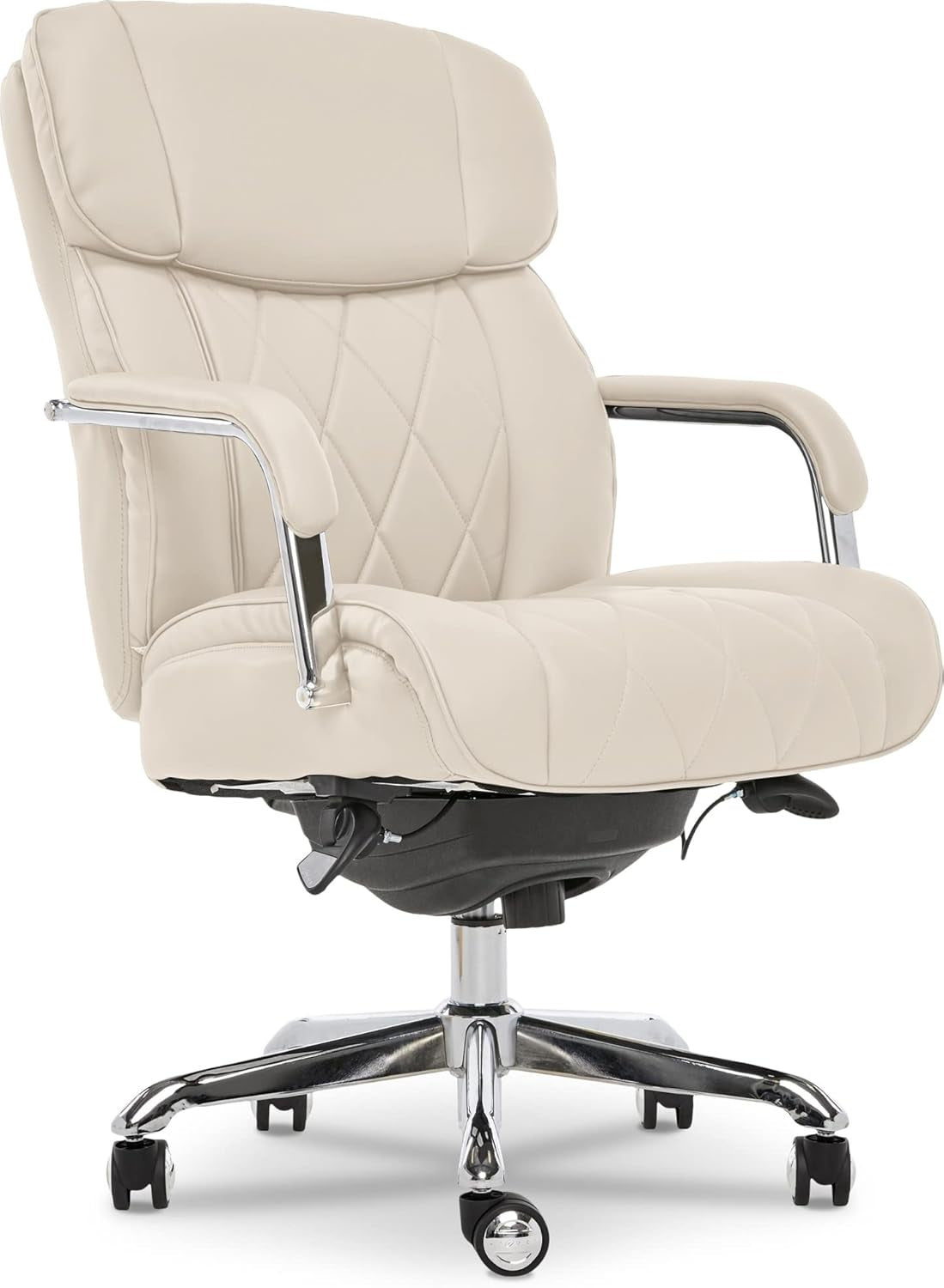 Quilted Leather Executive Chair Ivory White Lumbar Support