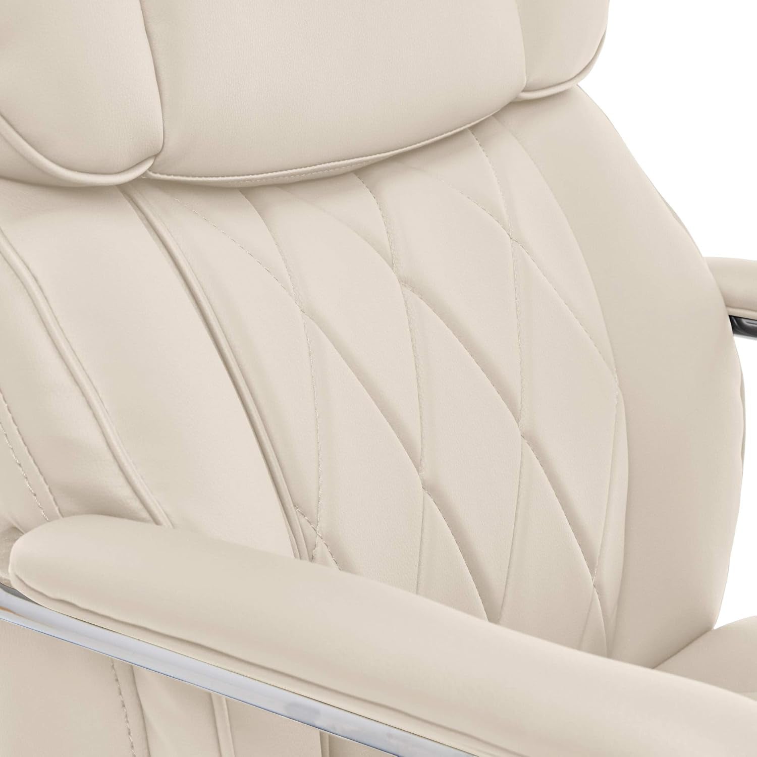 Quilted Leather Executive Chair Ivory White Lumbar Support