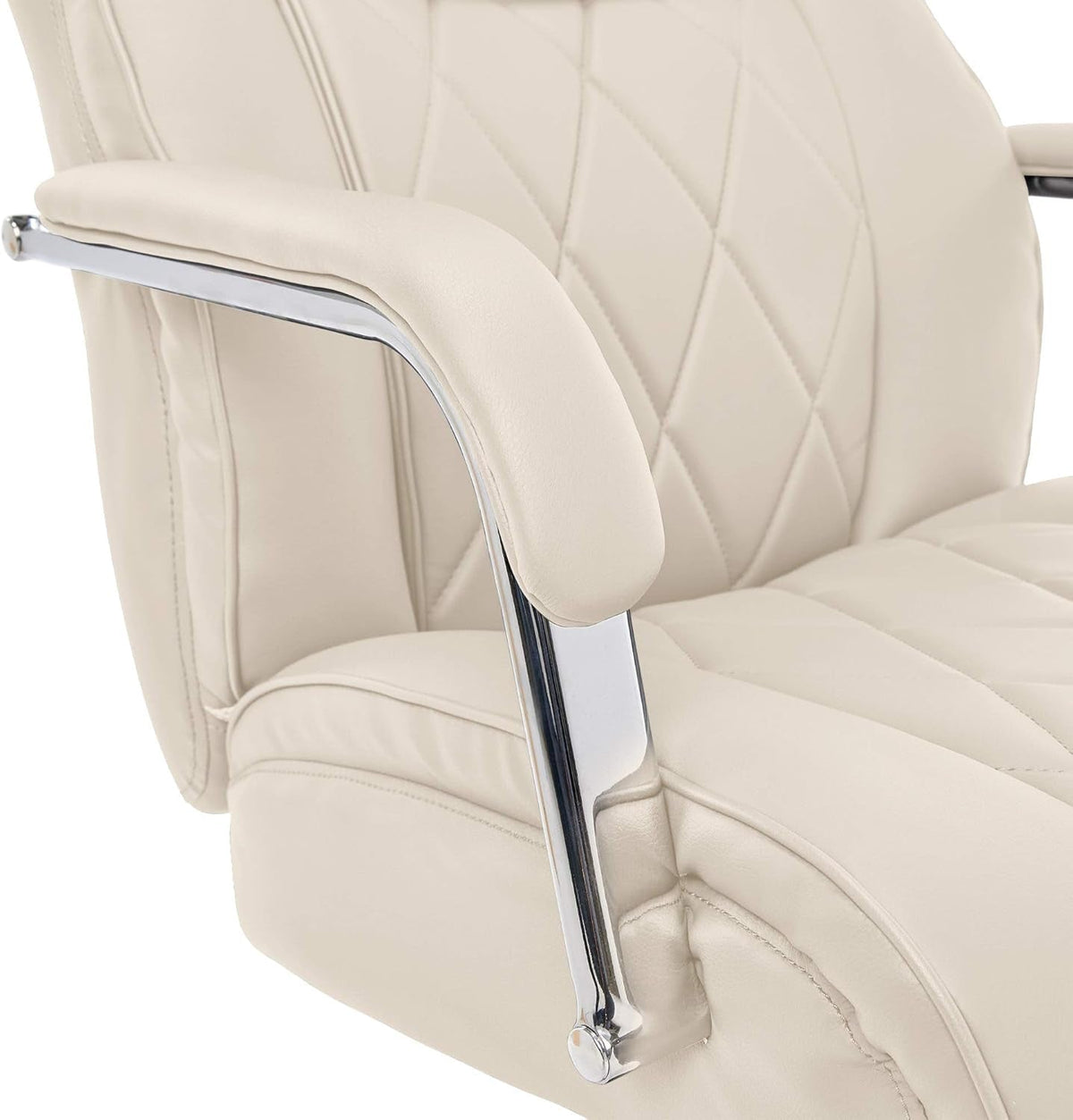 Quilted Leather Executive Chair Ivory White Lumbar Support