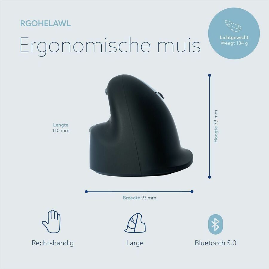 R-Go HE Ergonomic Mouse, Large, Right, Wireless RGOHELAWL