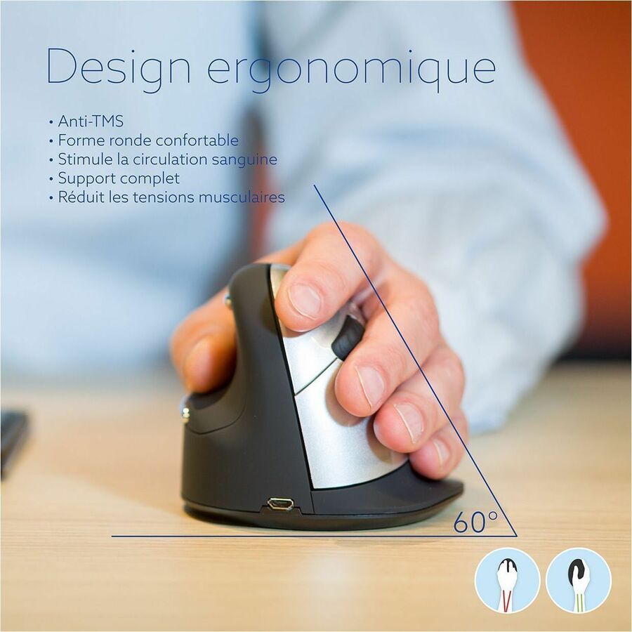 R-Go HE Sport ergonomic mouse, vertical mouse, prevents RSI, medium (hand length 165-185mm), right handed, wireless Bluetooth connection, red RGOHEREDR