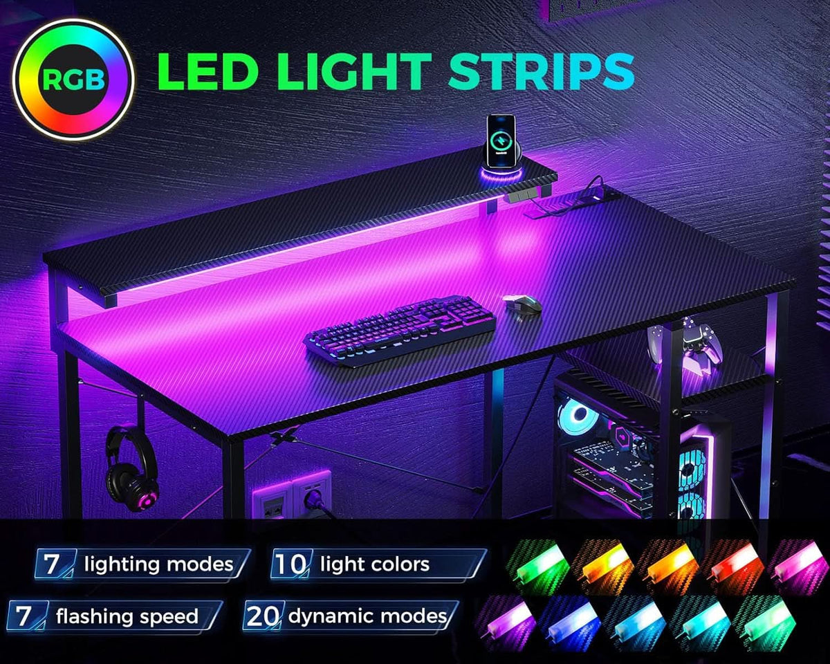 RGB Gaming Desk 40 Inch With LED Lights For Home Office