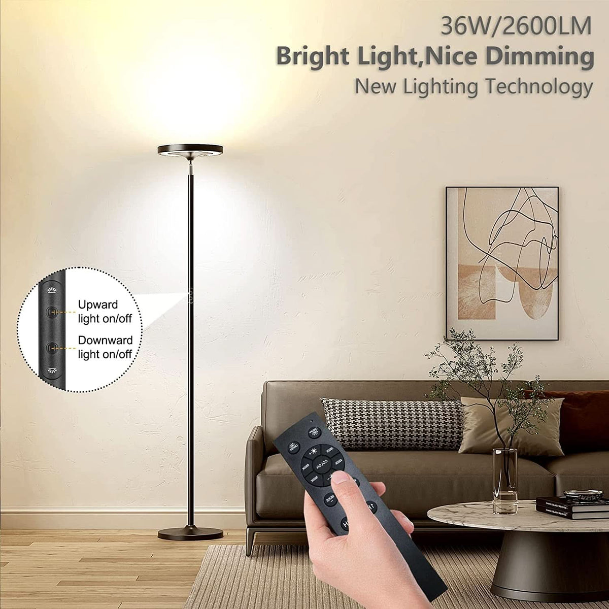 RGB LED Floor Lamp With Remote Dual Side Lighting 2600 Lumens