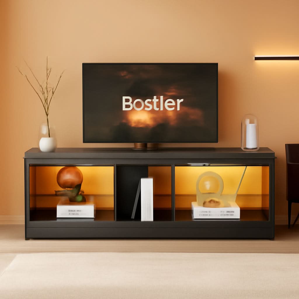RGB LED Gaming TV Stand For 55Inch TV With Adjustable Glass Shelves Black Marble