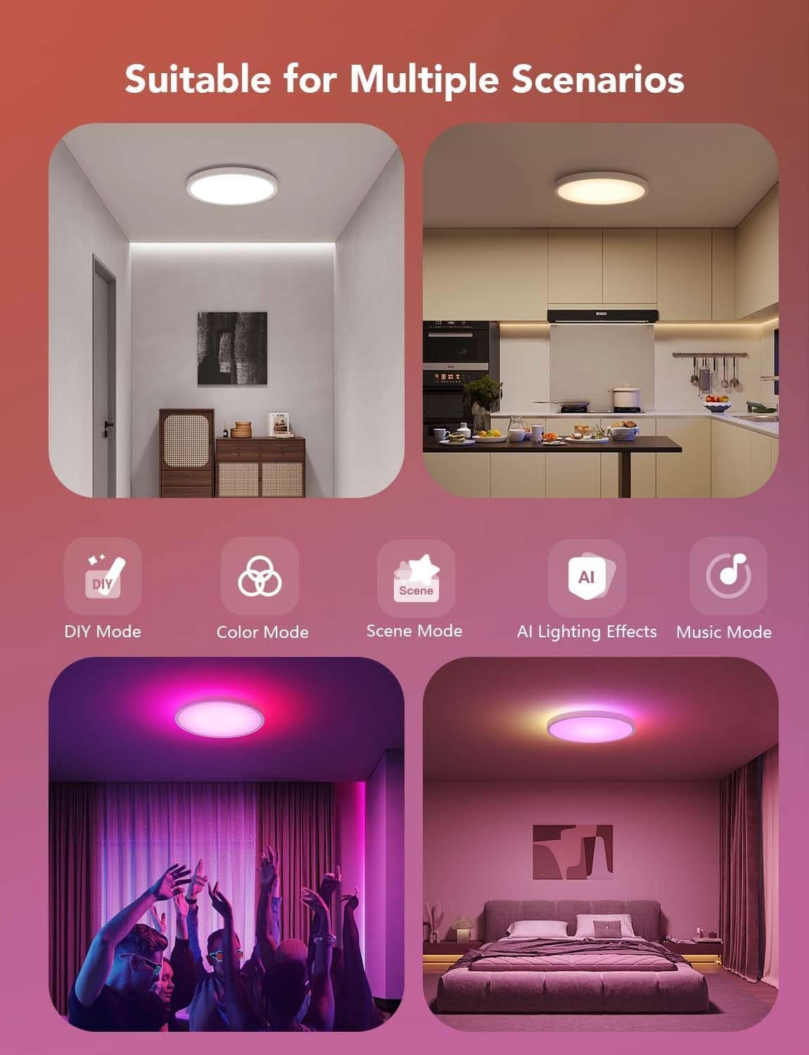 RGBIC Smart Ceiling Light 12 Inch Alexa Compatible