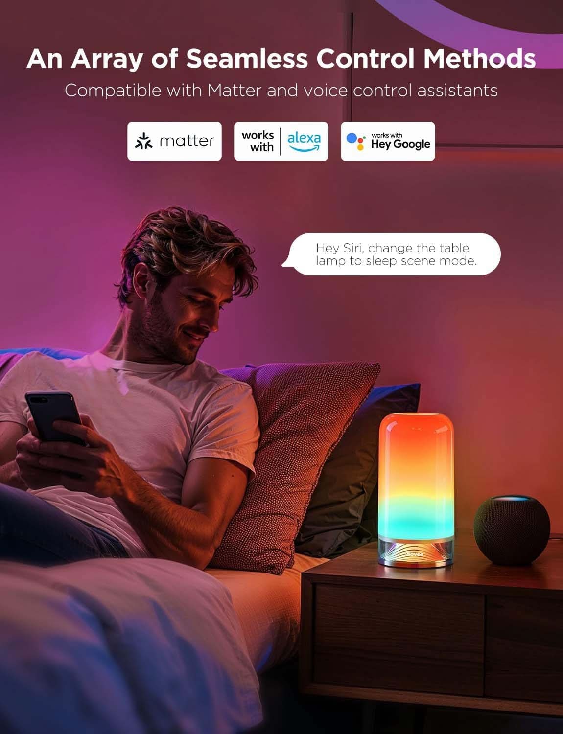 RGBIC Smart Table Lamp 64 Scene Modes And Voice Control