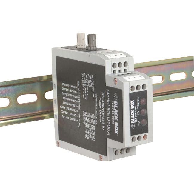 RS232 RS422 RS485 Fiber Extender - Black Box Multimode ST Terminal Block | TechSoft MED100A