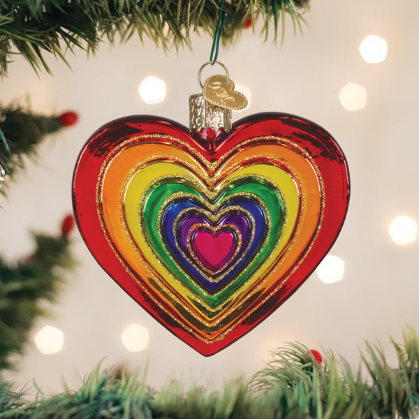 Rainbow Heart Glass Blown Ornament