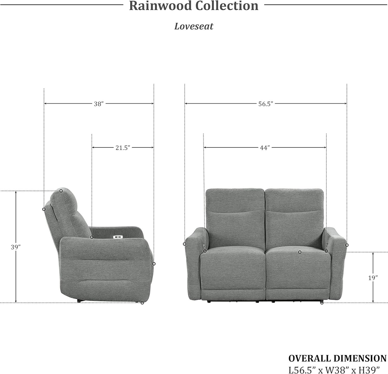 Rainwood Wallhugger Power Reclining 3 Piece Dove Gray