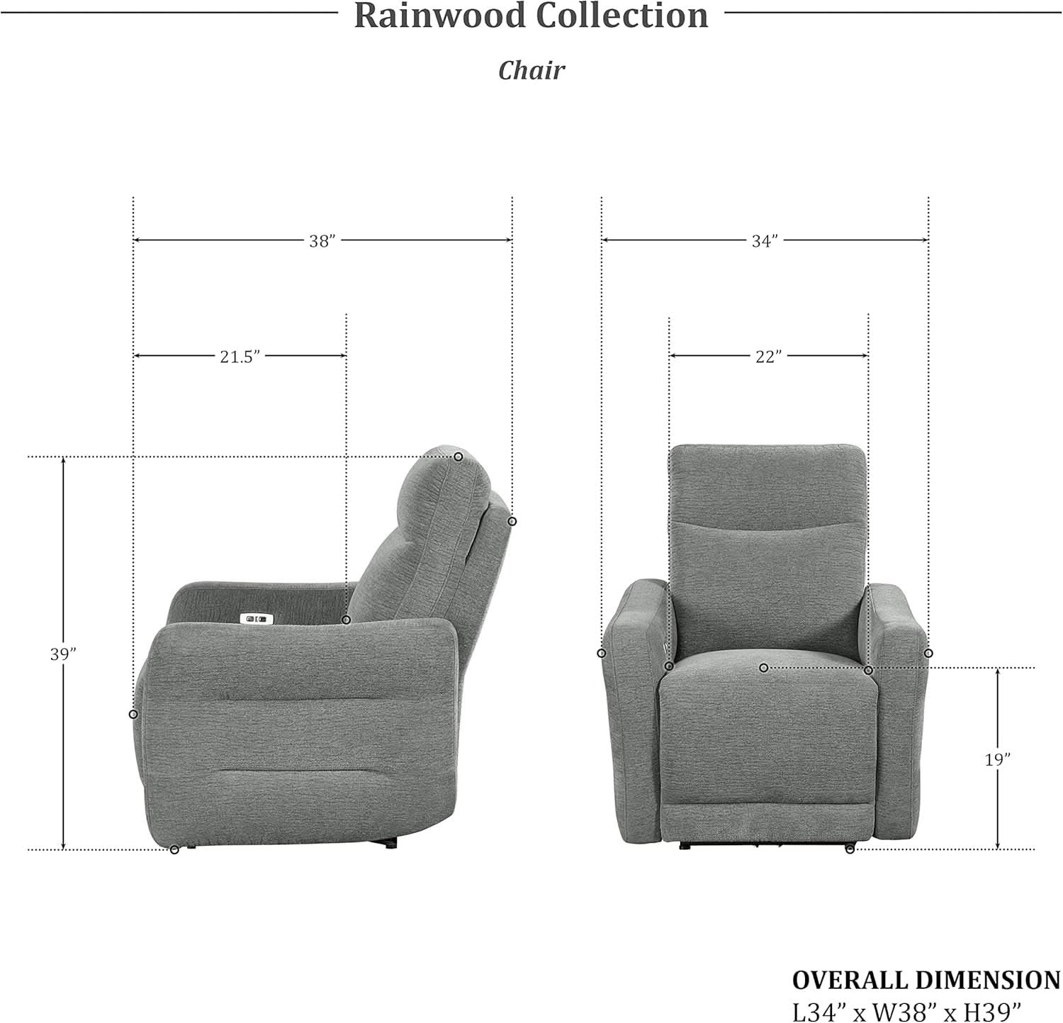 Rainwood Wallhugger Power Reclining 3 Piece Dove Gray