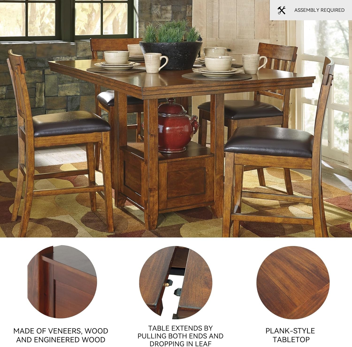 Ralene 36 Inch Counter Height Dining Table With Extension Leaf
