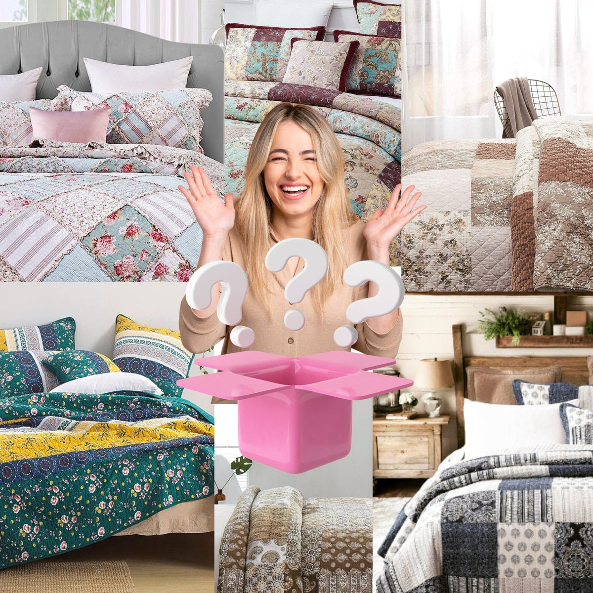 Random Mystery Box - Cotton Patchwork Quilted Bedspread Coverlet Set