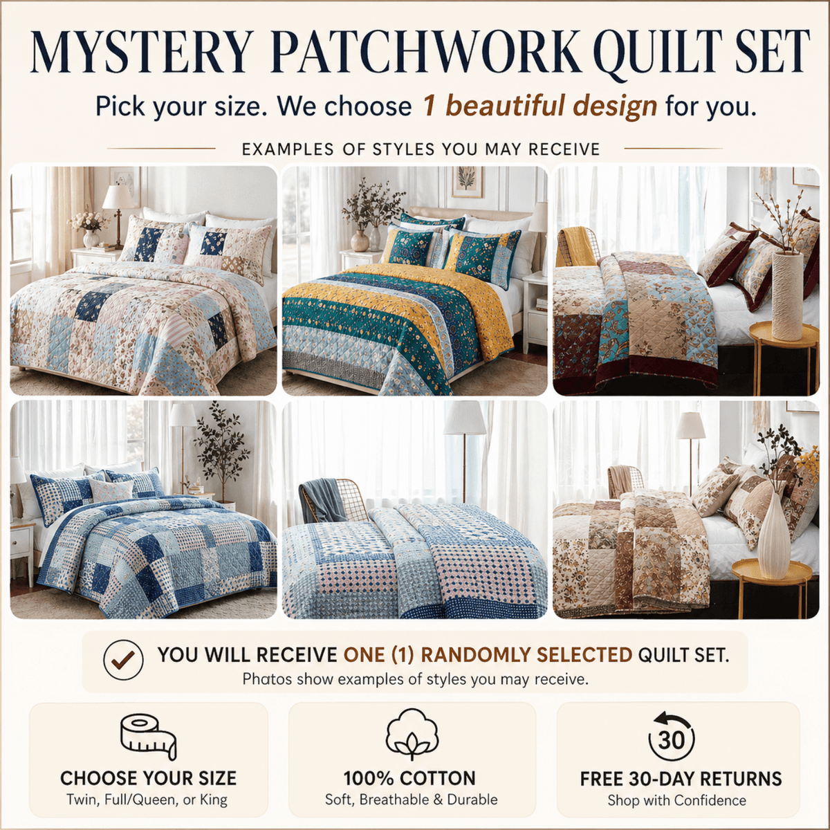 Random Mystery Box - Cotton Patchwork Quilted Bedspread Coverlet Set