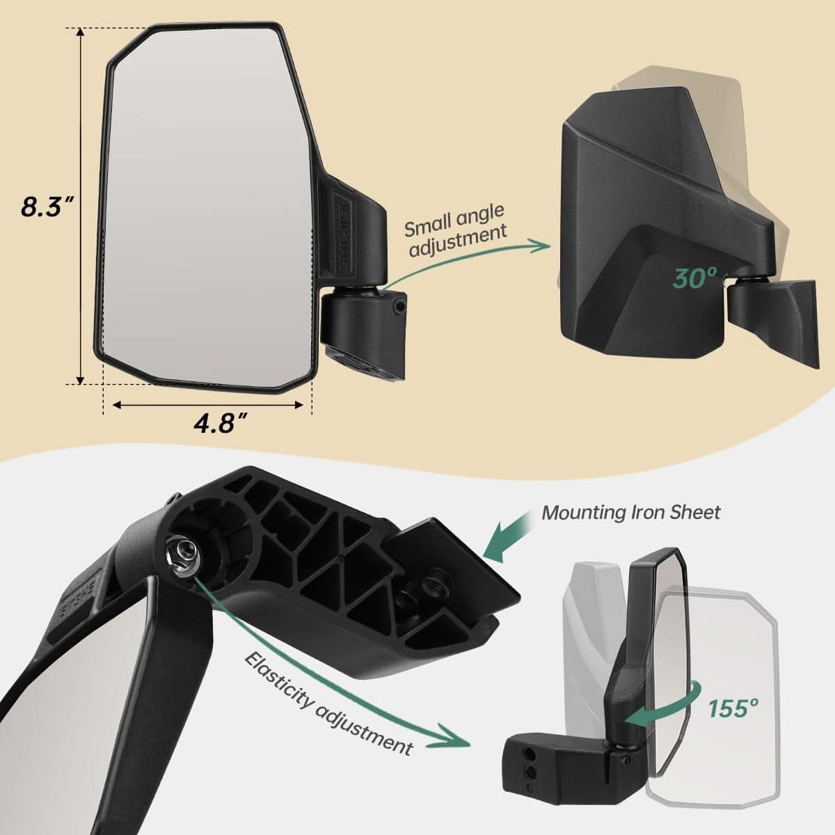 Ranger Door Mounted Side View Mirror With Spring Back