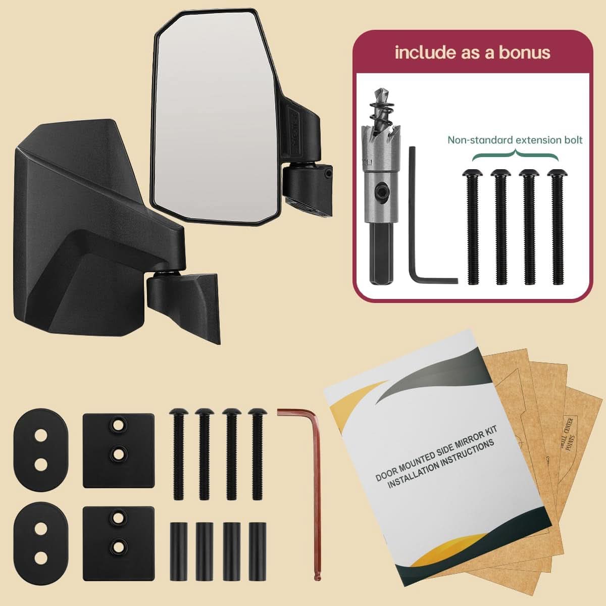Ranger Door Mounted Side View Mirror With Spring Back