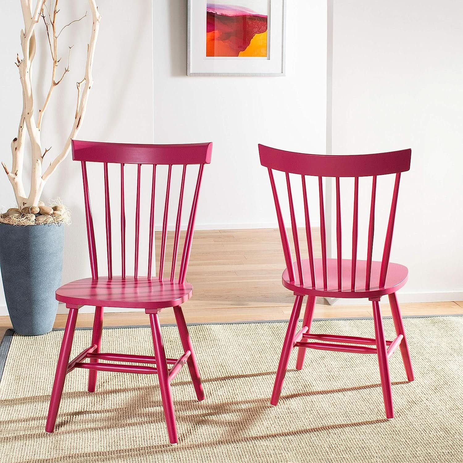 Raspberry Pink Spindle Side Chair Set of 2 Solid Oak