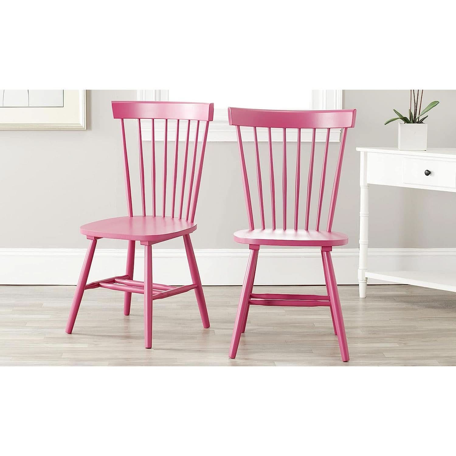 Raspberry Pink Spindle Side Chair Set of 2 Solid Oak