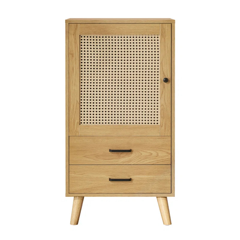 Rattan 1-Door Cabinet With Dual Storage Drawers Coastal