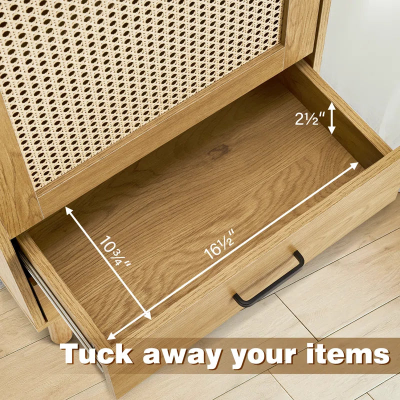 Rattan 1-Door Cabinet With Dual Storage Drawers Coastal