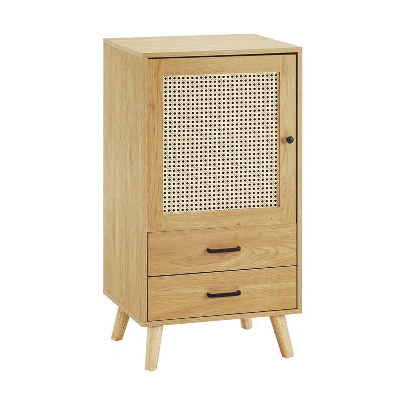 Rattan 1-Door Cabinet With Dual Storage Drawers Coastal