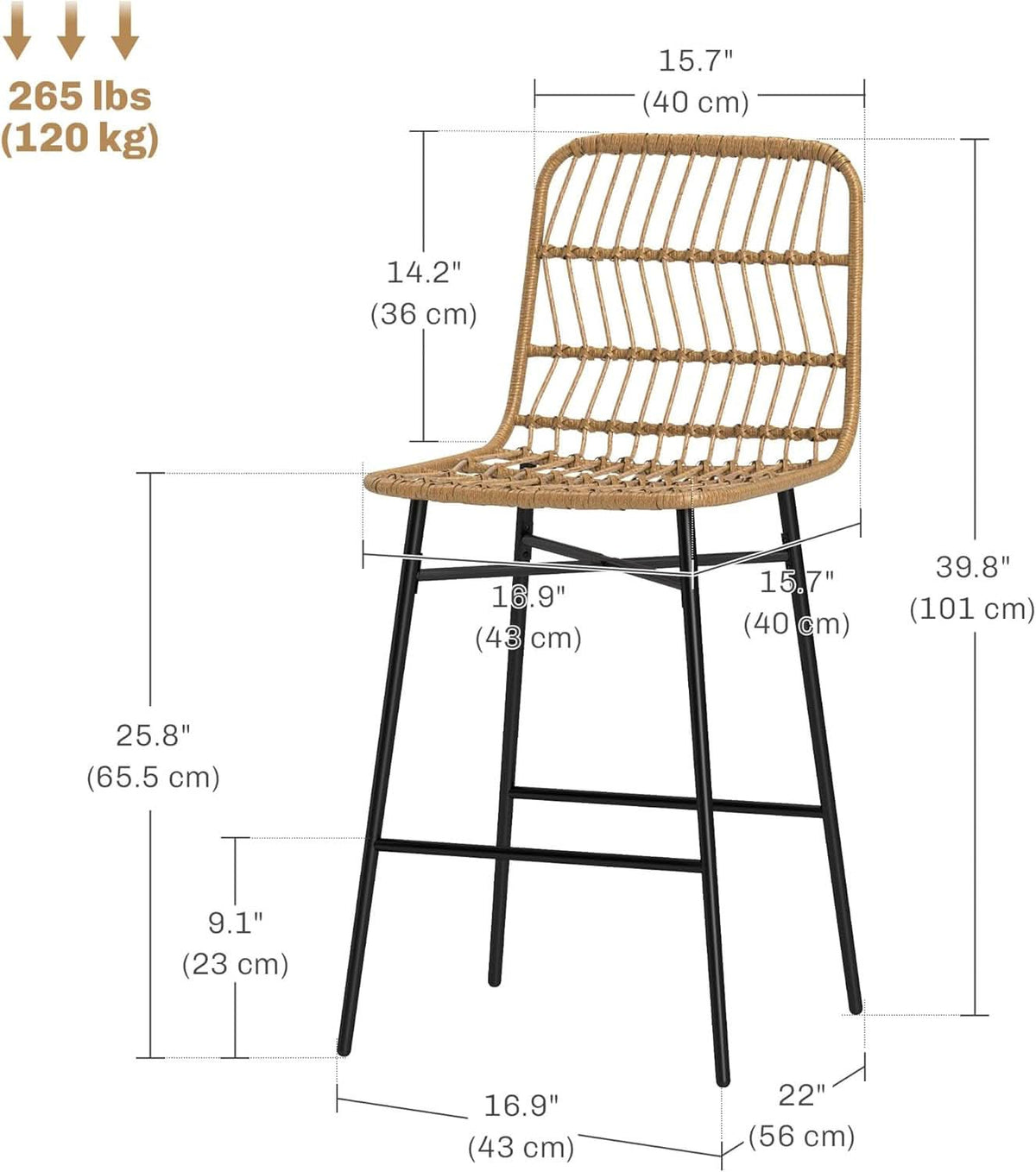 Rattan Counter Height Bar Stools Set Of 2 26 Inch Brown
