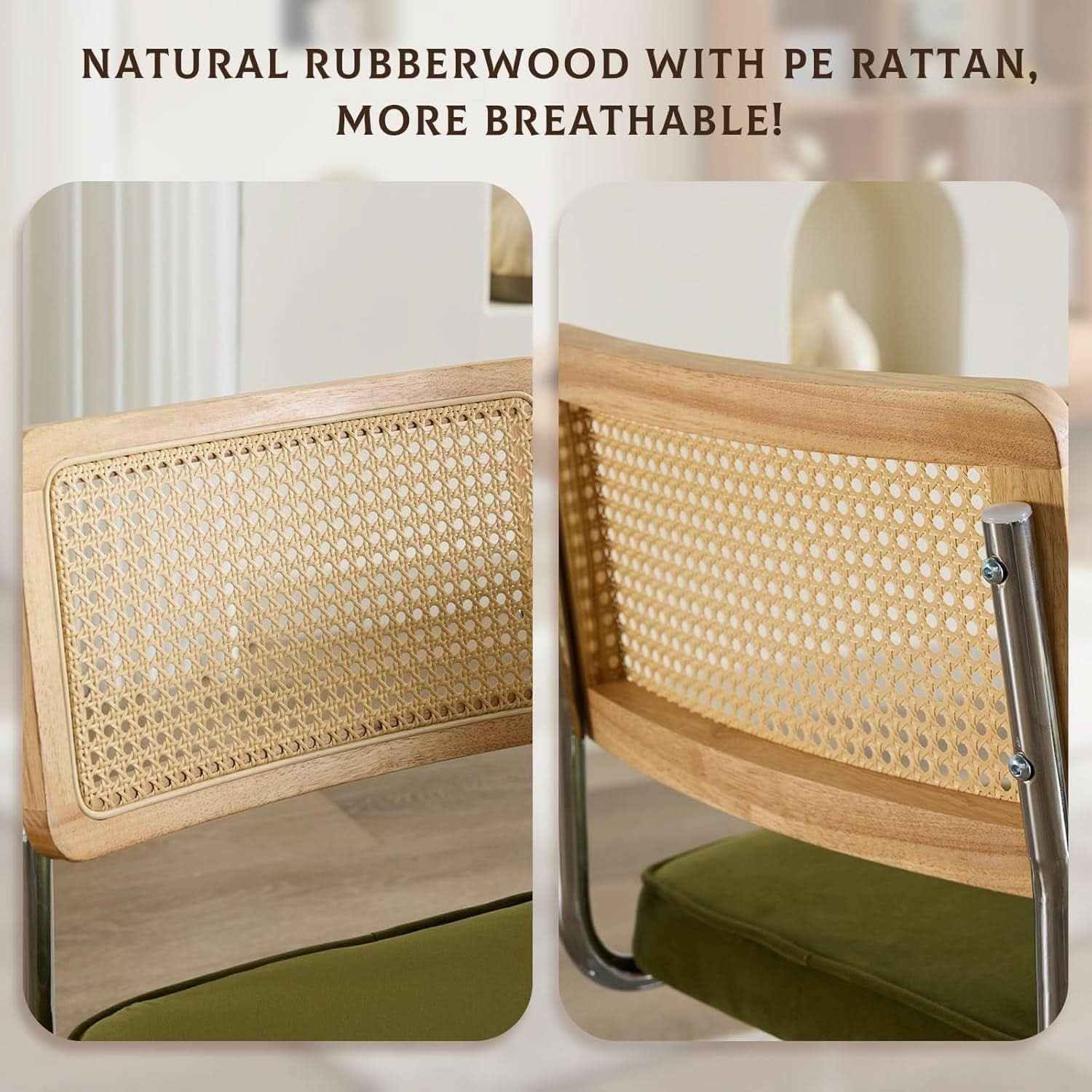 Rattan Dining Chairs Set Of 2 Green With Cane Back