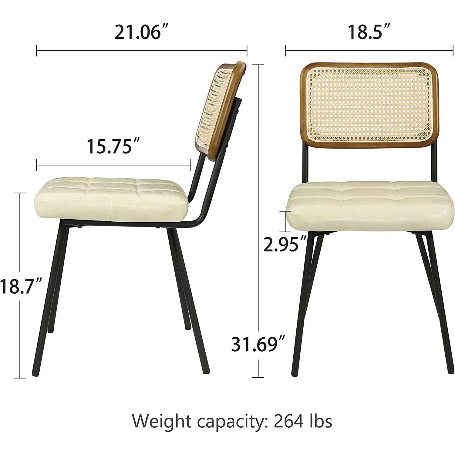Rattan Dining Chairs Set Of 2 With PU Leather Cushions