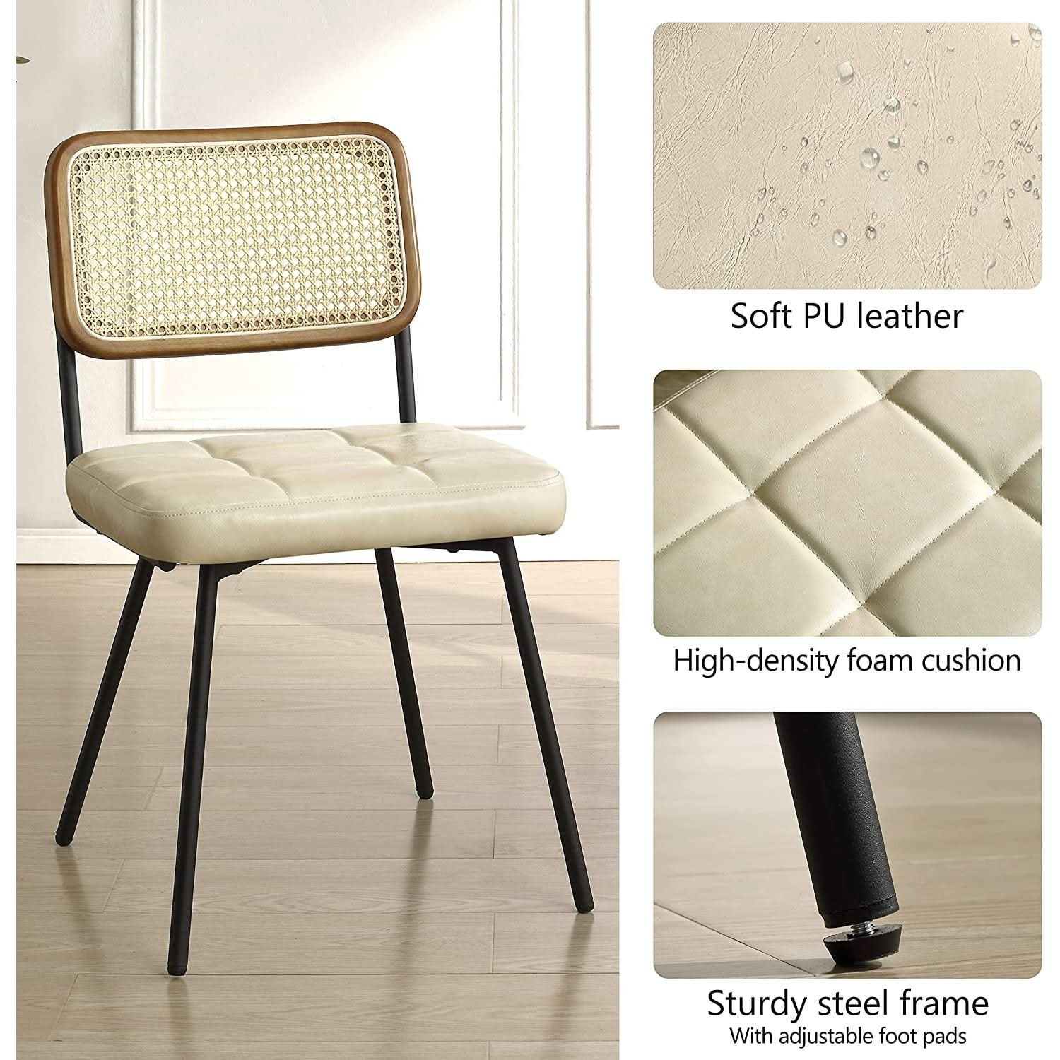 Rattan Dining Chairs Set Of 2 With PU Leather Cushions