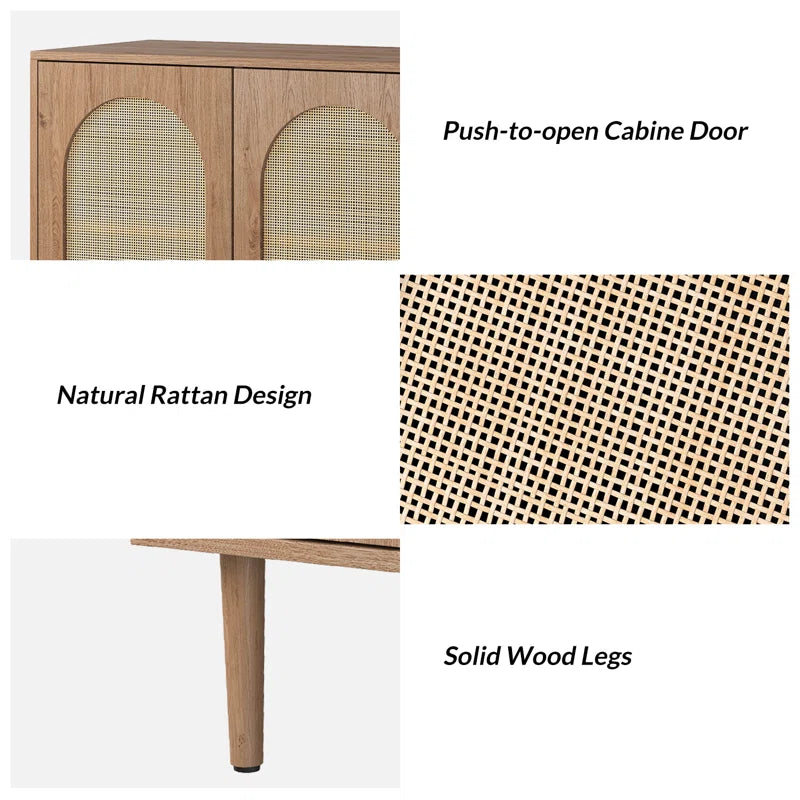 Rattan Door Accent Cabinet 30.2 Inch With Solid Wood Legs