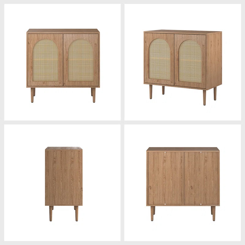 Rattan Door Accent Cabinet 30.2 Inch With Solid Wood Legs