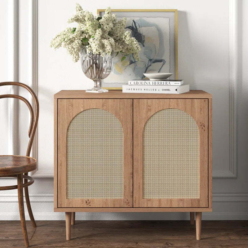Rattan Door Accent Cabinet 30.2 Inch With Solid Wood Legs