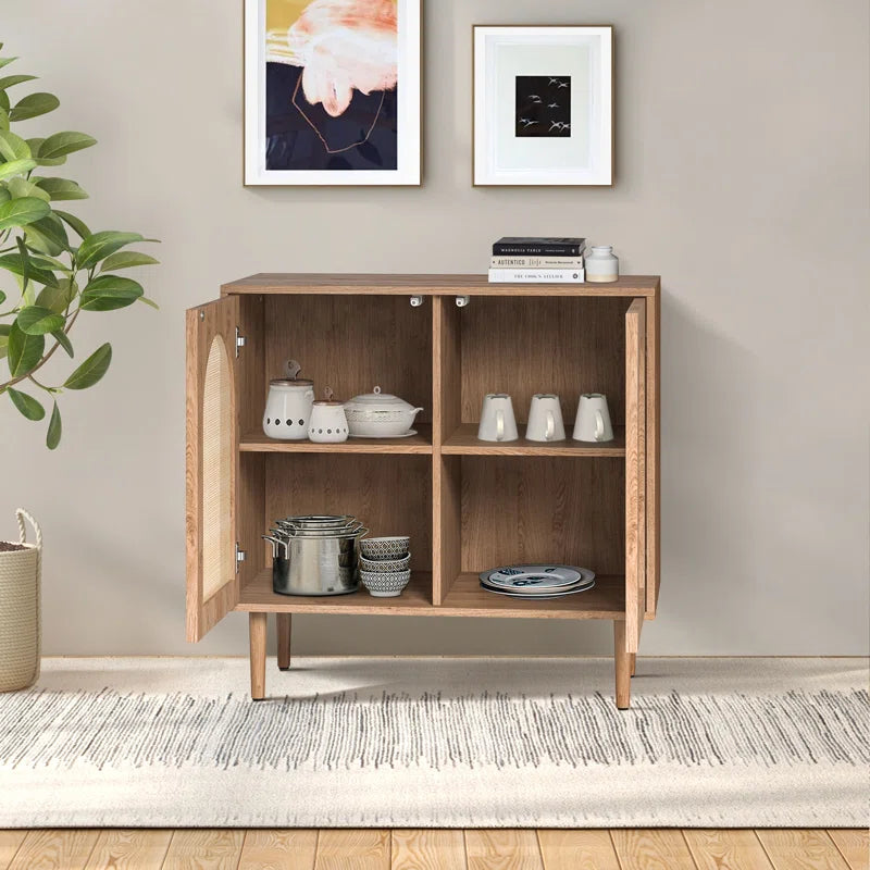 Rattan Door Accent Cabinet 30.2 Inch With Solid Wood Legs