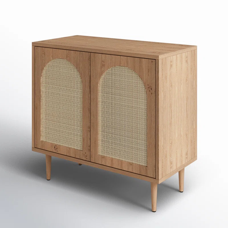 Rattan Door Accent Cabinet 30.2 Inch With Solid Wood Legs