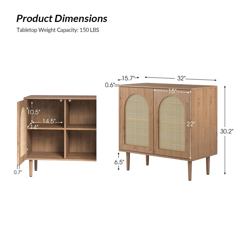 Rattan Door Accent Cabinet 30.2 Inch With Solid Wood Legs