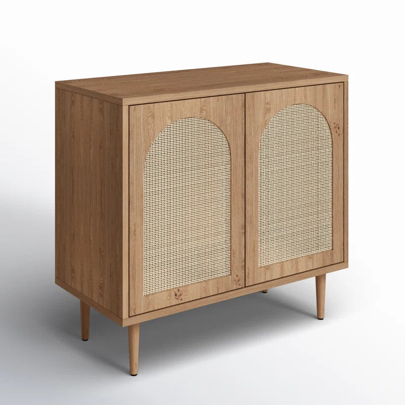 Rattan Door Accent Cabinet 30.2 Inch With Solid Wood Legs