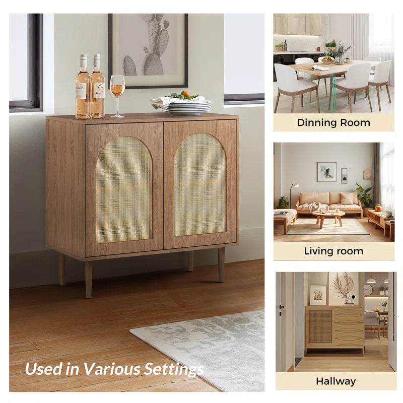 Rattan Door Accent Cabinet 30.2 Inch With Solid Wood Legs