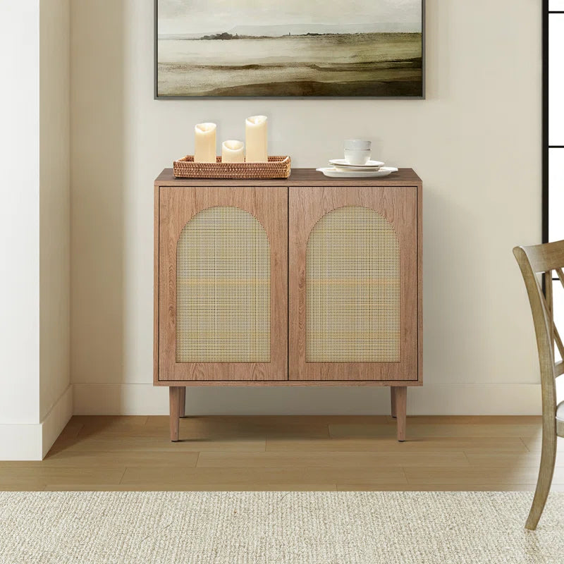 Rattan Door Accent Cabinet 30.2 Inch With Solid Wood Legs