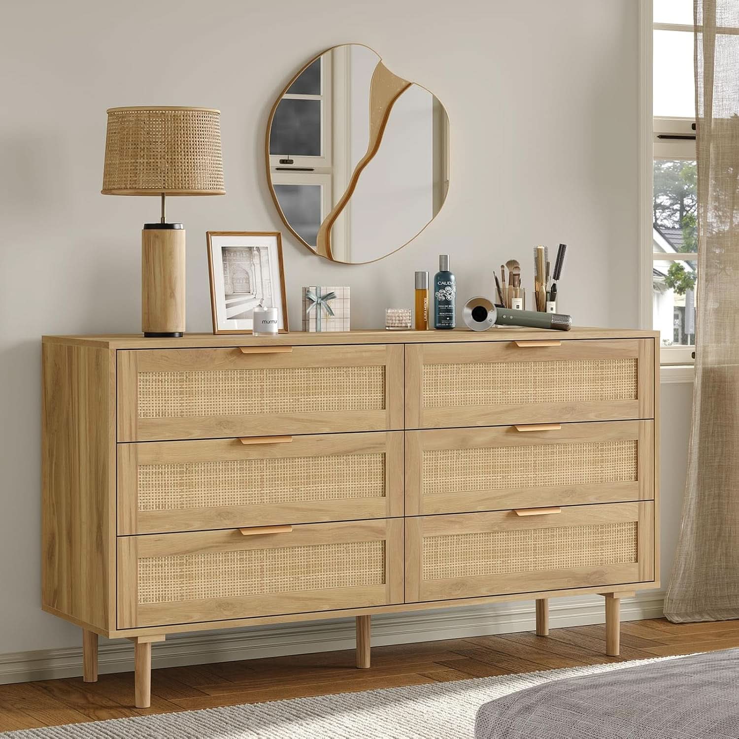 Rattan Dresser 54 Inch PremiumQuality Tabletop Drawers
