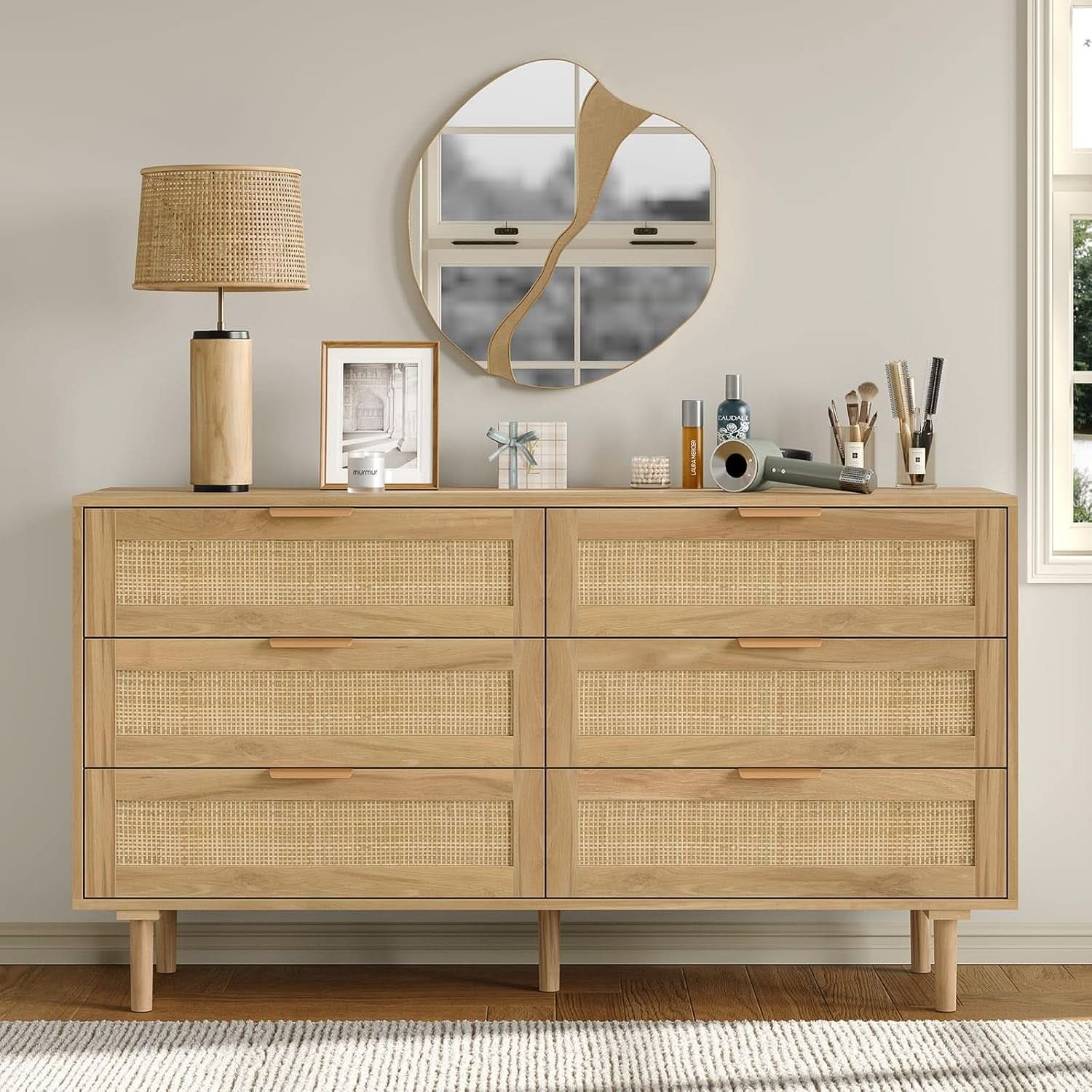Rattan Dresser 54 Inch PremiumQuality Tabletop Drawers
