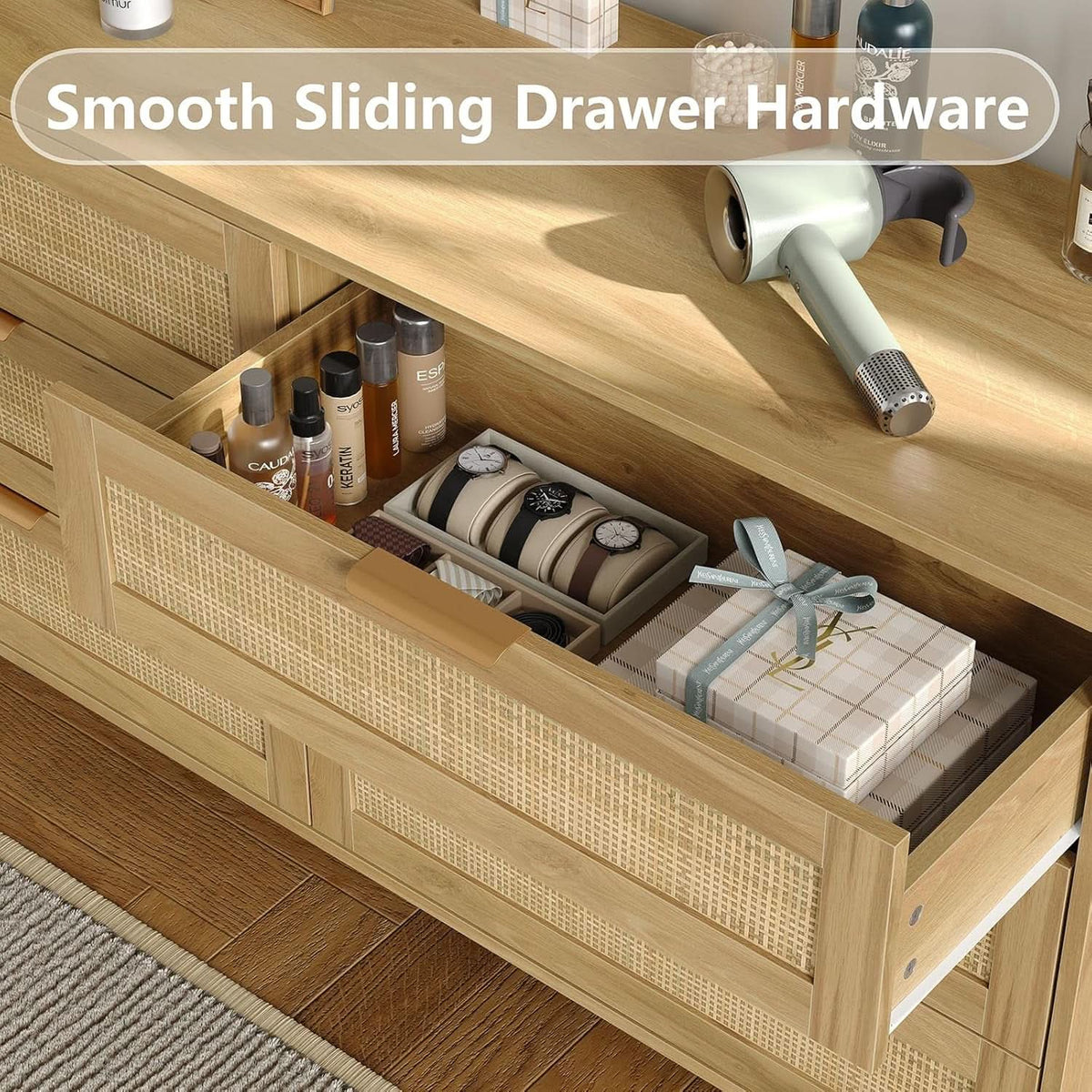 Rattan Dresser 54 Inch PremiumQuality Tabletop Drawers