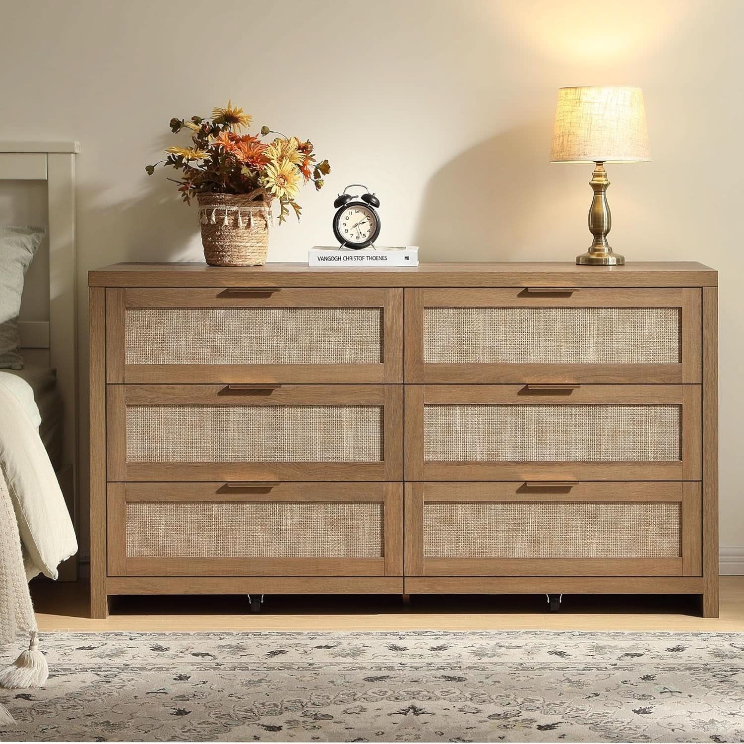 Rattan Dresser FiftySixPointNineInches Wide Six Drawer