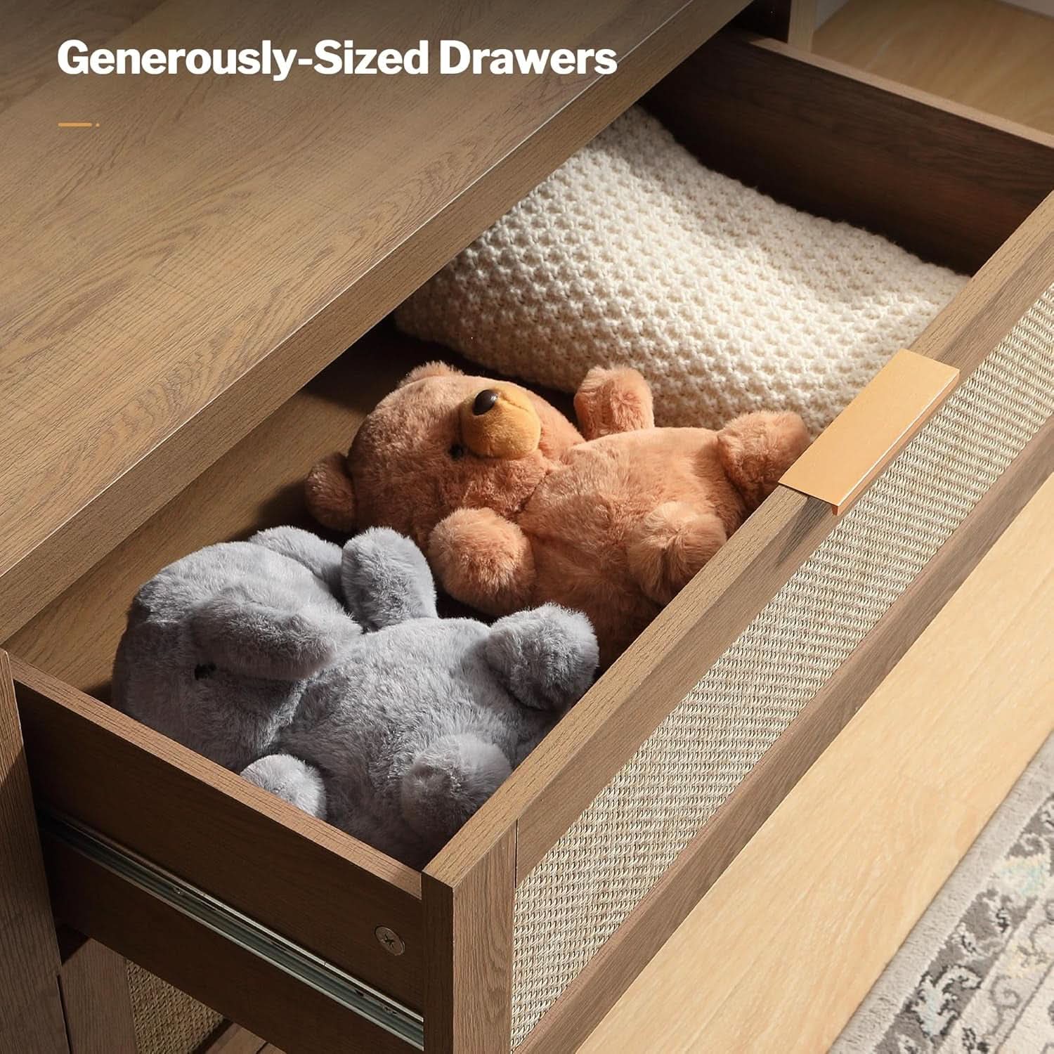 Rattan Dresser FiftySixPointNineInches Wide Six Drawer