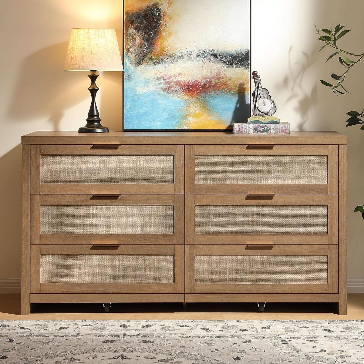 Rattan Dresser FiftySixPointNineInches Wide Six Drawer