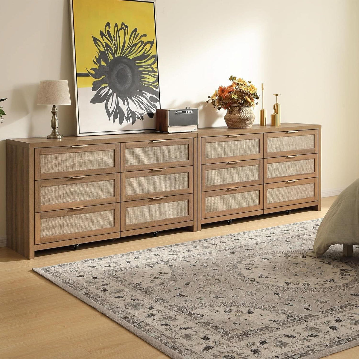 Rattan Dresser FiftySixPointNineInches Wide Six Drawer