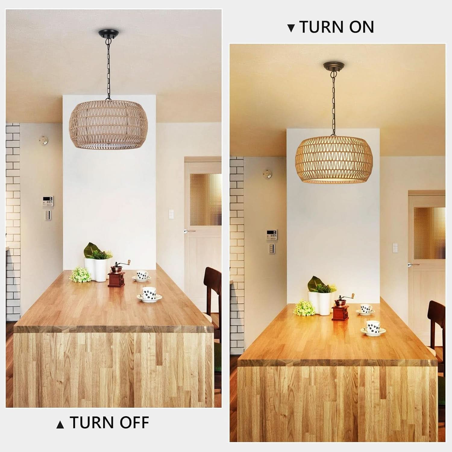Rattan Farmhouse 5 Light Chandelier With Fabric Shade
